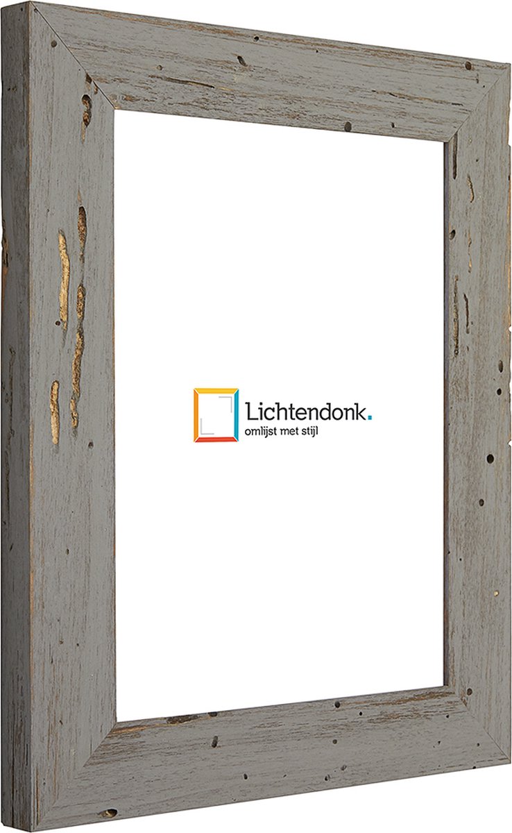 Lichtendonk Fotolijst - Fotokader Grijs Verouderd Hout - met echte houtworm gaatjes - Fotomaat 29,7x42 - Ontspiegeld glas - Art.nr. 10099684297421