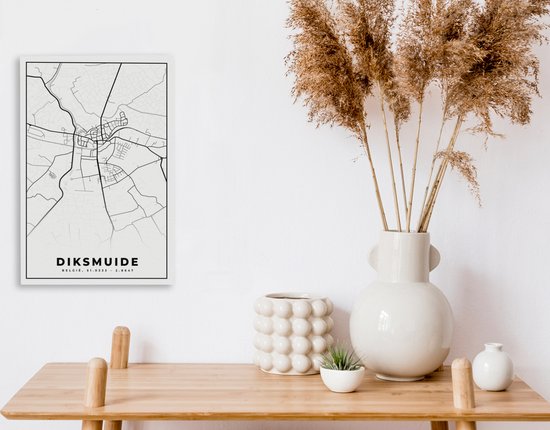 Peinture sur Toile België – Dixmude – Plan de Ville – Carte – Wit – Carte - 20x30 cm - Décoration murale