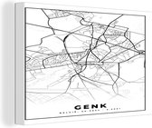 Canvas Schilderij Stadskaart – Plattegrond – België – Zwart Wit – Genk – Kaart - 180x120 cm - Wanddecoratie XXL