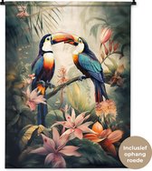 Wandkleed - Wanddoek - Toekan - Vogels - Bloemen - Natuur - Jungle - 90x120 cm - Wandtapijt