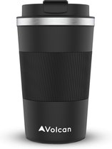 Volcan RVS Koffiebeker To Go - 380ml - Thermosbeker - Lekvrij - Theebeker - Met Sleeve - Zwart
