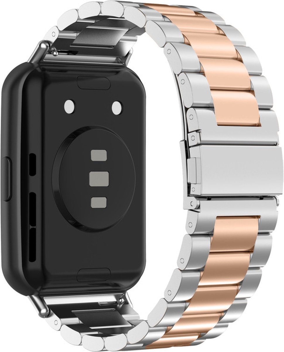 Stalen bandje - RVS - geschikt voor Huawei Fit 2 - zilver-rosegoud