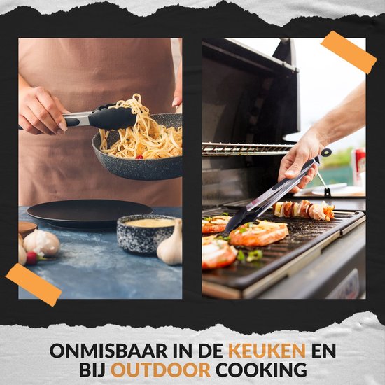 Mancor Pinces à viande pour la Cuisine Pinces de cuisine Pinces de service Pinces à BBQ Accessoires Pinces à barbecue - Acier inoxydable et Siliconen - Set de 2