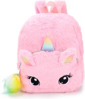 Joya Kids® Unicorn Rugzak Lichtroze | Fluffy Kinderrugzak | Eenhoorn Backpack | Grote Ogen | Regenboog Eenhoorn
