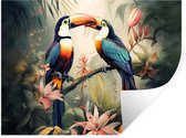 Muurstickers - Sticker Folie - Toekan - Vogels - Bloemen - Natuur - Jungle - 40x30 cm - Plakfolie - Muurstickers Kinderkamer - Zelfklevend Behang - Zelfklevend behangpapier - Stickerfolie