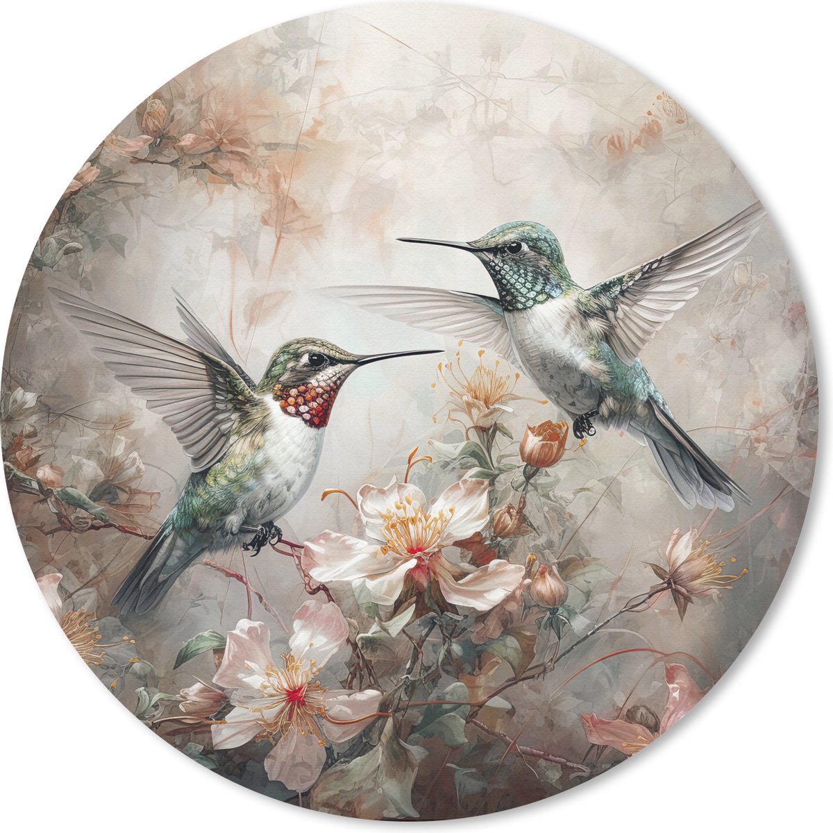 Muismat rond 30x30 cm - Mousepad Kolibrie - Vogels - Bloemen - Planten - Ronde muismatten