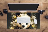 Muismat XXL - Bureau onderlegger - Bureau mat - Panda - Pandabeer - Wilde dieren - Natuur - Bloemen - 80x40 cm - XXL muismat