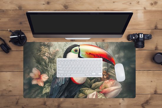 Tapis de souris XXL - Sous-main - Sous-main - Toucan - Vogels - Fleurs - Plantes - Tropical - 80x40 cm - Tapis de souris XXL