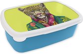 Lunch box Blauw - Lunch box - Boîte à pain - Panthère - Animal - Verres - Couleurs - 18x12x6 cm - Enfants - Garçon