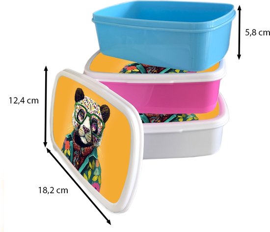 Lunch box Blauw - Lunch box - Boîte à pain - Panda - Verres - Fleurs - Hippie - 18x12x6 cm - Enfants - Garçon