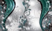 Fotobehang - Vlies Behang - Luxe Bloemenpatroon Turquoise - 208 x 146 cm