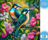 F4B Kleurrijke Vogels met Bloemen Diamond Painting 40x40cm | Vierkante Steentjes | Dieren | Bloemen | Diamond Painting Pakket Volwassenen | Kinderen | Volledig Dekkend