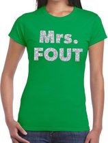 Mrs. Fout zilver glitter tekst t-shirt groen dames XL