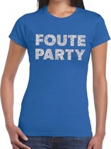 Foute Party zilveren glitter tekst t-shirt blauw dames XL