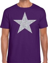 Zilveren ster glitter t-shirt paars heren M