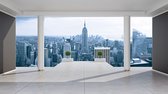 Fotobehang - Vlies Behang - 3D Uitzicht op New York vanaf de Wolkenkrabber - 368 x 254 cm