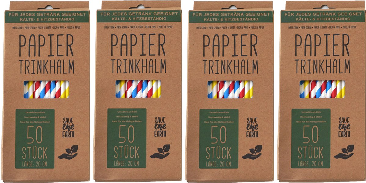 Drinkrietjes - 200x - papier - kleurenmix - 20 cm - rietjes