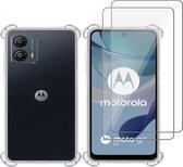 Hoesje geschikt voor Motorola Moto G53 + 2x Screenprotector – Tempered Glass - Extreme Shock Case Transparant