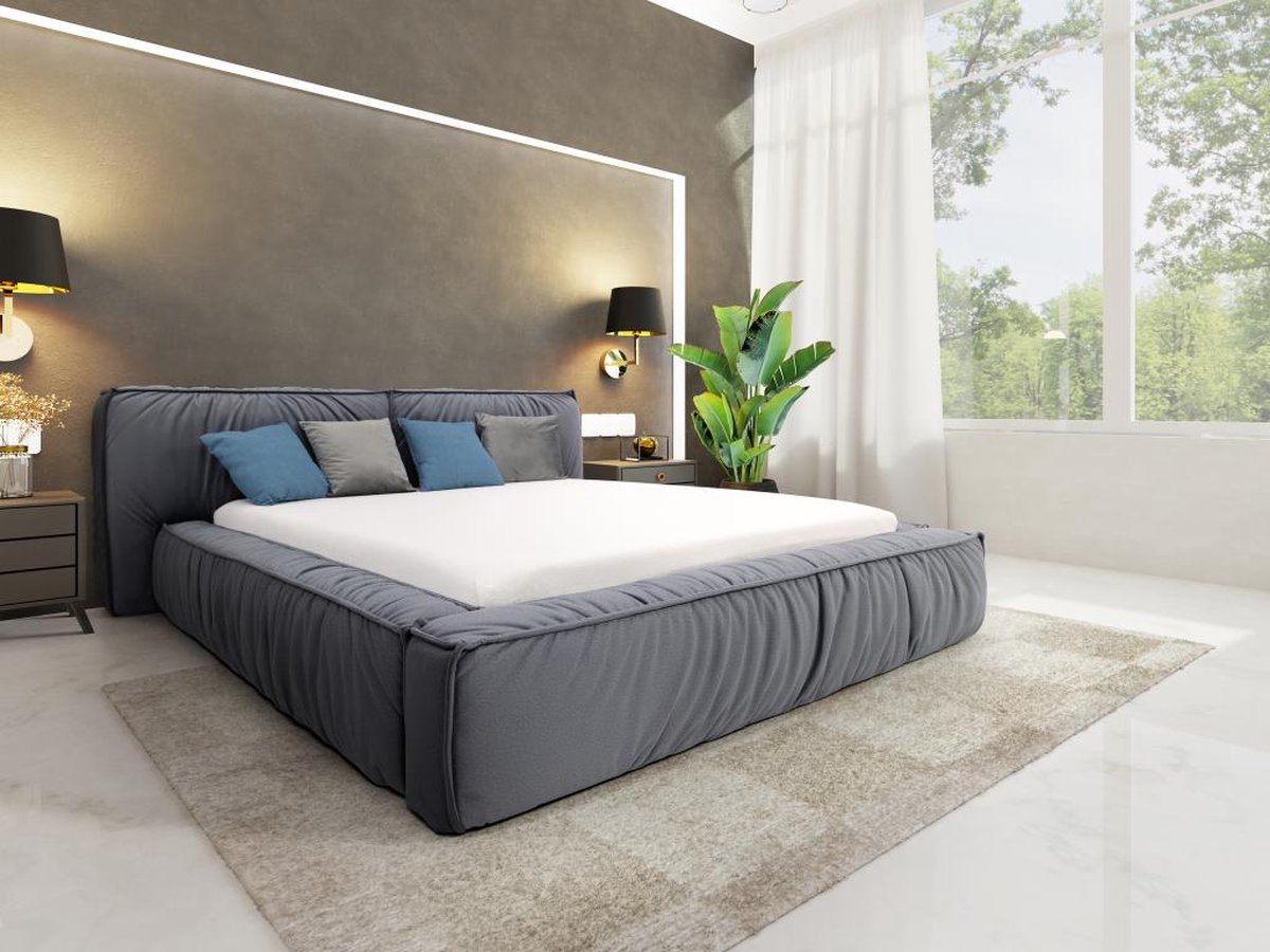 PASCAL MORABITO Bed met opbergruimte 160 x 200 cm - Velours - Grijs - TIMANO van Pascal Morabito L 226 cm x H 90 cm x D 252 cm