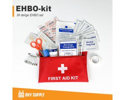 BHVsupply™ - EHBO kit - EHBO - 39 delige EHBO set - EHBO kit auto - Reis kit - Verbanddoos - Eerste hulp - Outdoor - Reisformaat compact - Verband - Schaar - Alcohol pads - Tourniquet - Tape - Veiligheidsspeld