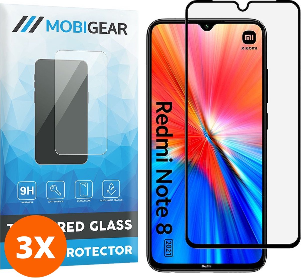Mobigear Screenprotector geschikt voor Xiaomi Redmi Note 8 Glazen | Mobigear Premium Screenprotector - Case Friendly - Zwart (3-Pack)