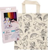 Inkleurbaar tasje eenhoorns thema inclusief 8x textielstiften