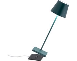 Zafferano Poldina Pro Tafellamp - Oplaadbare Buitenlamp Donkergroen - IP65 Spatwaterdicht - Bureaulamp Snoerloos - Dimbare LED Lamp - Tuinlamp met Draadloos Oplaadstation - 38 cm x Ø 11cm