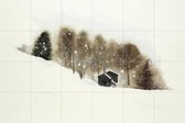 IXXI Ski Slope with Wooden Cabins - Wanddecoratie - Winter - 120 x 80 cm