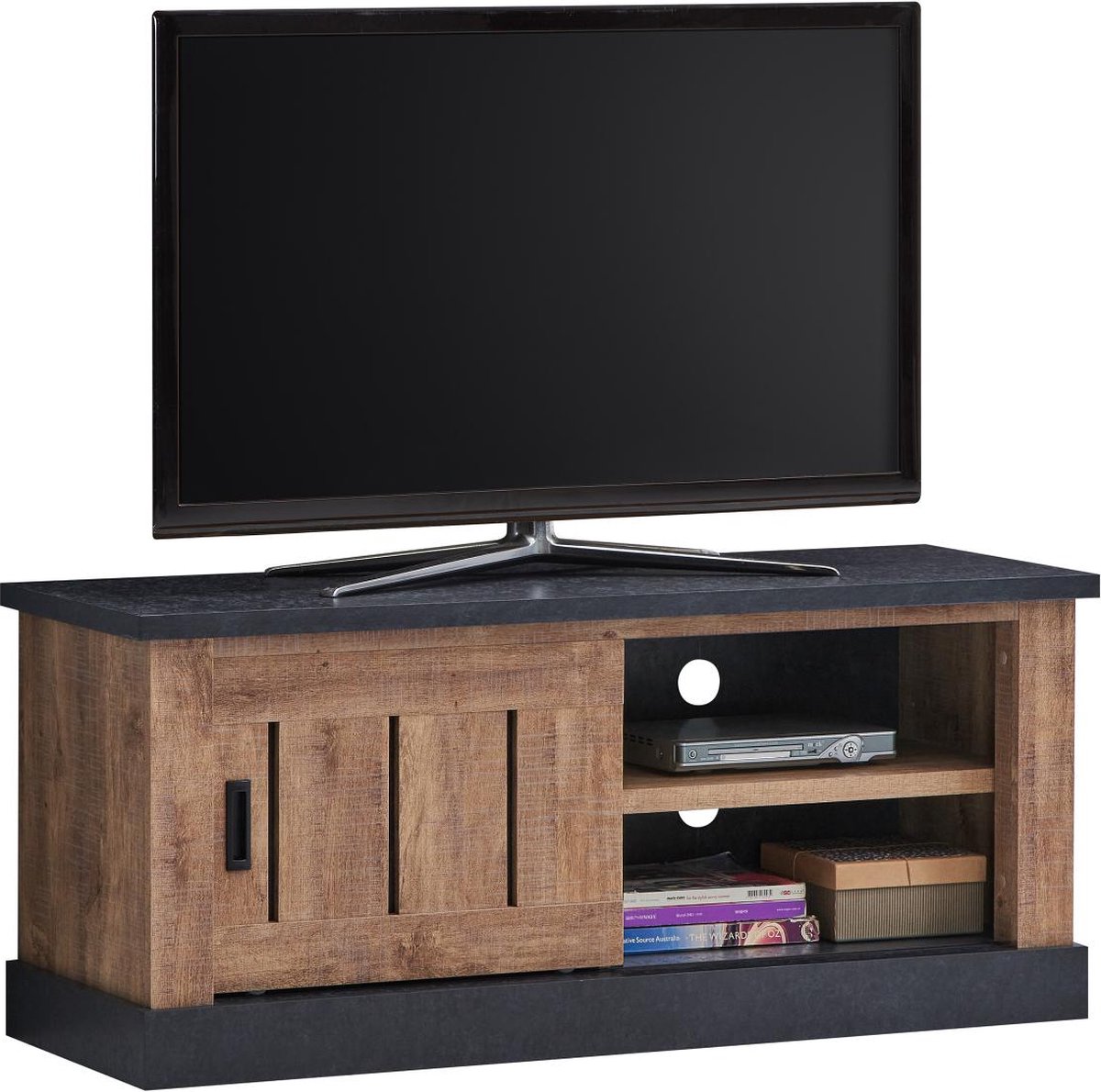 Belfurn - Etienne - Tv-meubel industriele in mango decor met zwarte profielen
