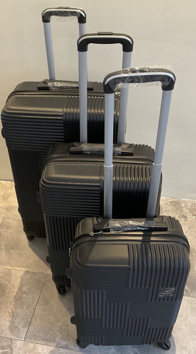 Kofferset - 3 delig met TSA slot - Kleur ZWART - Materiaal ABS - Vakantie - Zon - handbagage en grote koffer