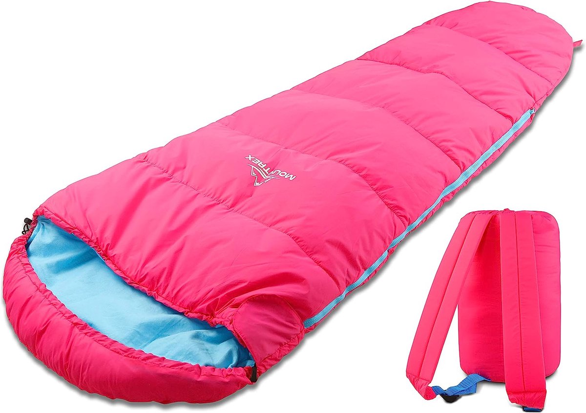 Kinderslaapzak, draagbaar als rugzak, slaapzak voor kinderen (175 x 70 x 45 cm), Outdoor, reizen, tenten, kamperen, mummie slaapzak, lichtgewicht en compact, 100% Katoenen voering