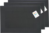 Placemats Hampton - 6x - zwart - PVC - 30 x 45 cm