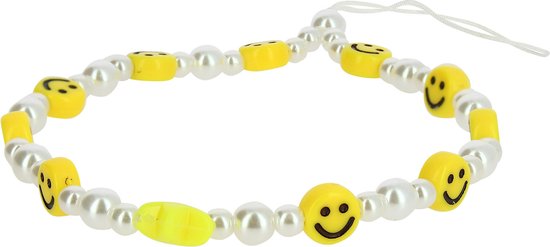 Avizar Telefoonarmband met Kralen Ster en Smiley Smile Collectie, Geel
