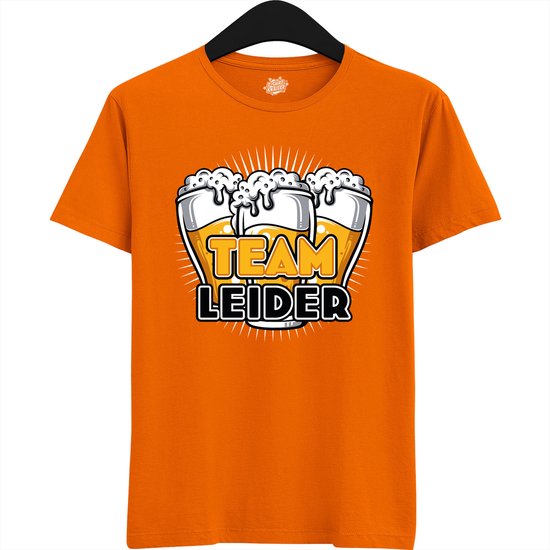 Team Leider | Vrijgezellenfeest Cadeau Man - Groom To Be Bachelor Party - Grappig Bruiloft En Bruidegom Bier Shirt - T-Shirt - Unisex - Oranje - Maat S