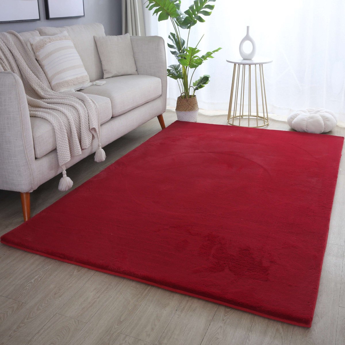 Flycarpets Teresa Hoogpolig Fluffy Vloerkleed - Rood - 80x150 cm