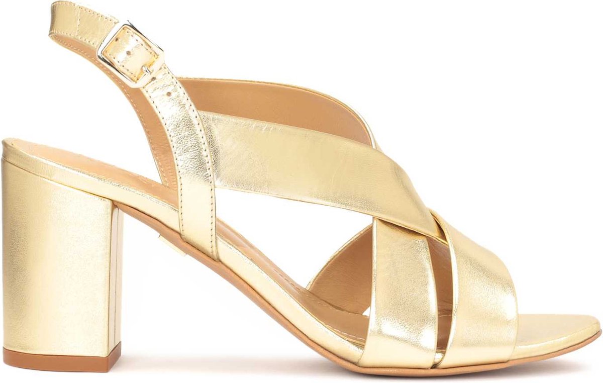 Kazar Elegant golden sandals on a wide heel