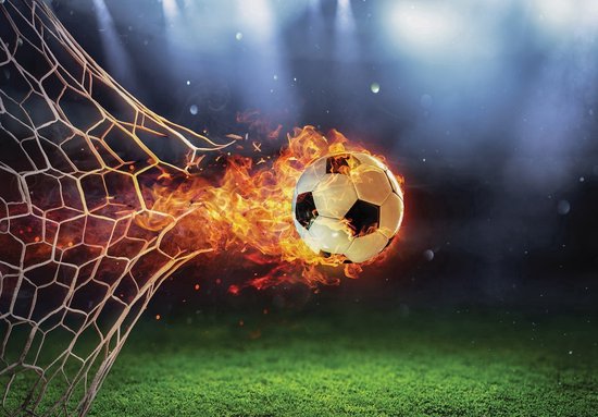 Photo Wallpaper King - Papier peint Papier peint photo - Papier peint Papier peint non tissé - Papier peint - Voetbal brûlant à travers le filet - But - 254 x 184 cm