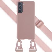 Selencia Hoesje Geschikt voor Samsung Galaxy S21 Hoesje Met Koord - Selencia Siliconen hoesje met afneembaar koord - roze
