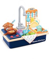 Simulator Kitchen - Kitchen Set Kids - Jouets d'évier de cuisine avec robinet fonctionnel et système d'alimentation en eau automatique - Essayez le lave-vaisselle - Jouets pour les enfants de 3 ans - Cadeau d'anniversaire - Bleu
