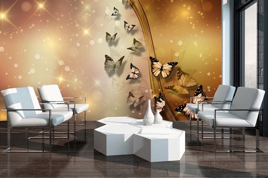 Papier peint photo intissé - Papillons et étoiles scintillants - 312 x 219 cm