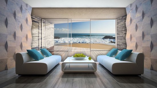 Papier peint photo - Papier Peint Intissé - Fenêtre 3D Vue sur la Mer - 254 x 184 cm