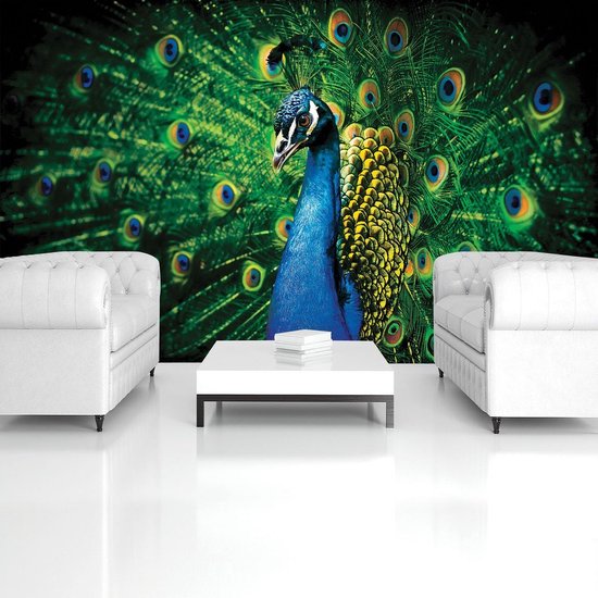 Papier Papier peint photo Intissé - Paon avec Ressorts Vertes - 254 x 184 cm