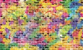 Fotobehang - Vlies Behang - Kleurrijke Graffiti Muur - 254 x 184 cm