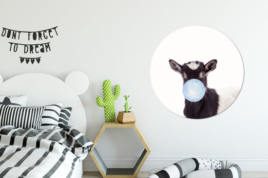 Décoration murale chambre enfant - Chèvre - Animaux - Ferme - Chewing-gum - Blauw - Cercle mural animaux - Cercle mural - Déco Kinder - 90x90 cm - Plastique