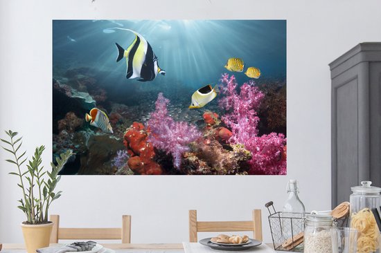 Sticker Muursticker Monde sous-marin - Corail coloré - 120x80 cm - feuille autocollante - sticker mural repositionnable