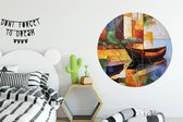 WallCircle - Muurstickers - Behangcirkel - Abstract - Kunst - Boot - Kleuren - ⌀ 120 cm - Muurcirkel - Zelfklevend - Ronde Behangsticker XXL
