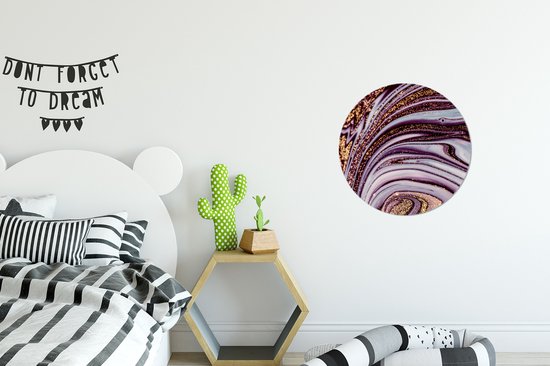 WallCircle - Stickers muraux - Cercle de papier peint - Marbre - Rose - Goud - Glitter - Aspect marbre - Luxe - ⌀ 30 cm - Cercle mural - Autocollant - Sticker papier peint rond