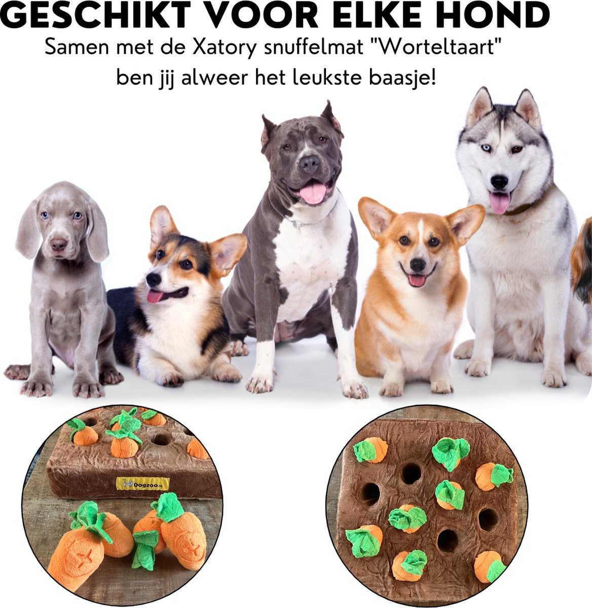 Snuffelmat Hond - 16 Wortels - Denkspel - Hondenpuzzel - Denkspel hond - Hersenwerk - Leuke uitdaging - Bruin - 35 cm thumbnail 4