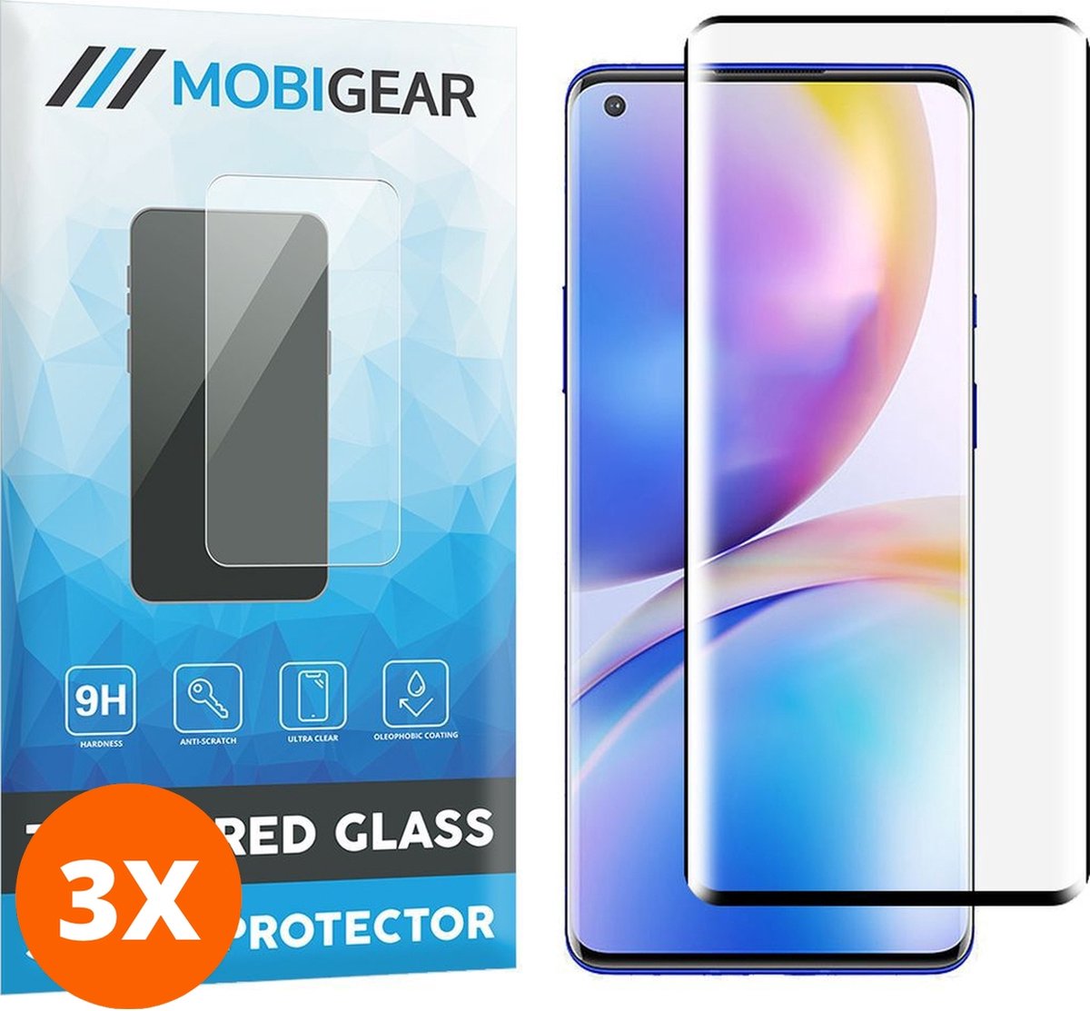 Mobigear Screenprotector geschikt voor OnePlus 9 Pro Glazen | Mobigear Curved Screenprotector - Zwart (3-Pack)