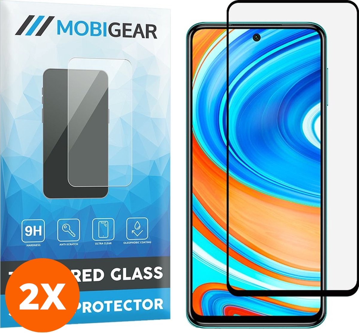 Mobigear Screenprotector geschikt voor Xiaomi Redmi Note 9 Pro Glazen | Mobigear Premium Screenprotector - Case Friendly - Zwart (2-Pack)